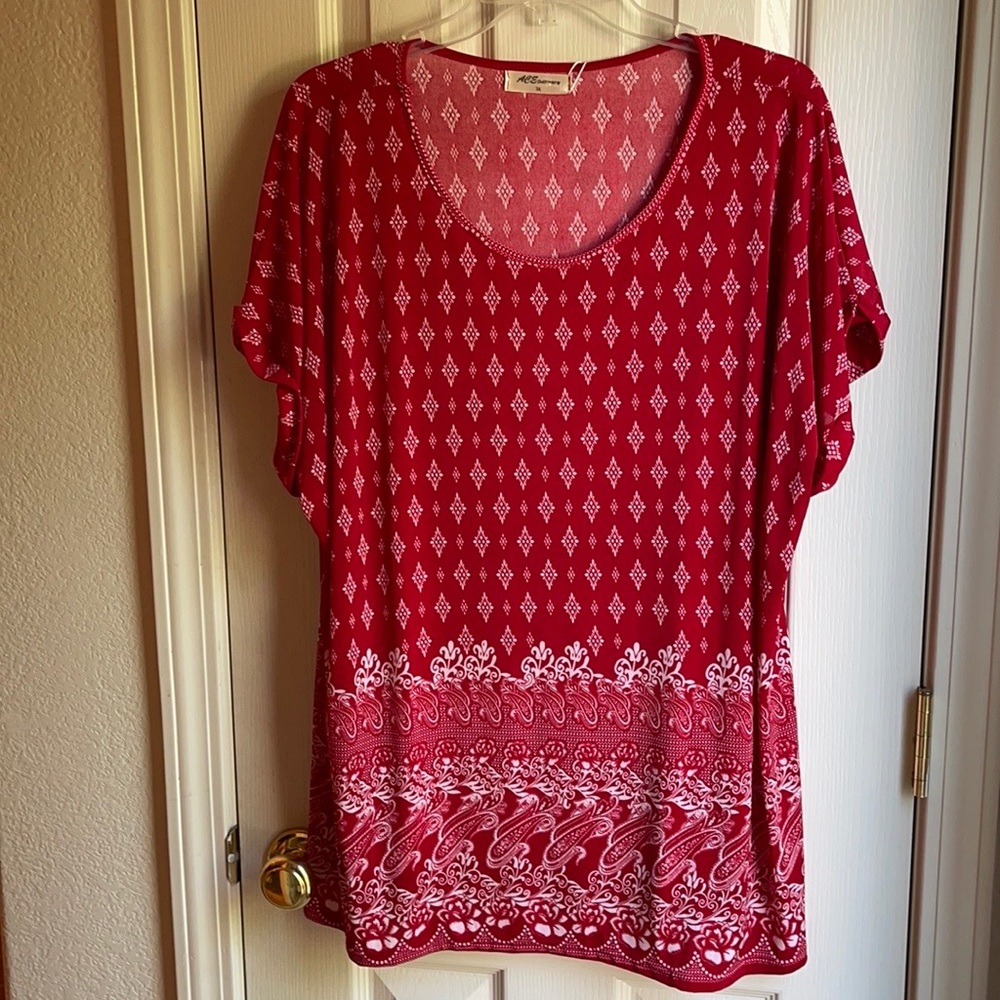 NWT ACE RED-PRINT PULLOVER CAREER STYLE BLOU…